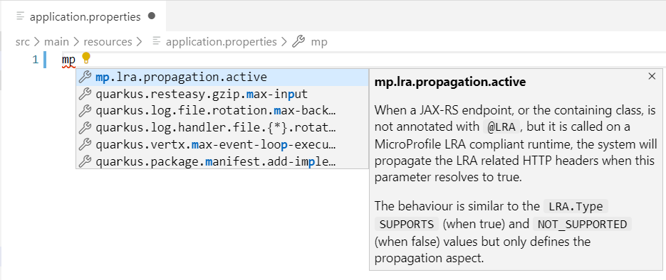 MicroProfile LRA properties support