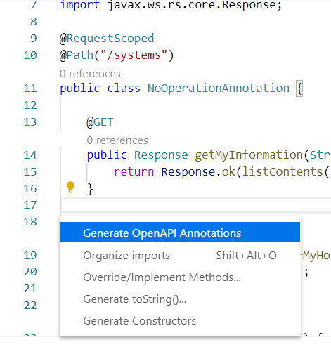 MicroProfile Open API Java code action support