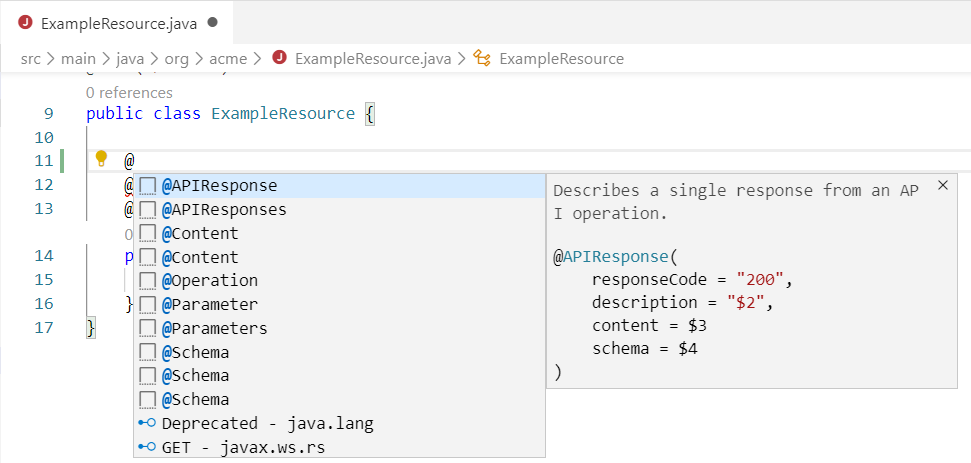 MicroProfile Open API Java snippets support
