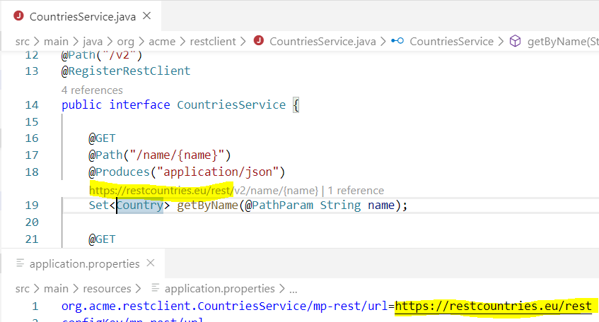 MicroProfile Rest Client Java Code Lens support
