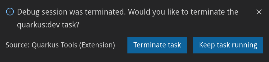 Message when terminating debug