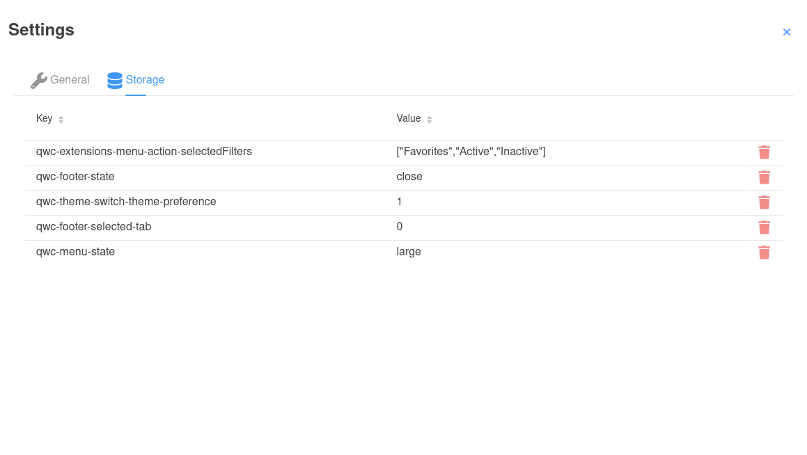 Dev UI Storage Settings